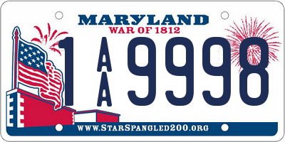 MD license plate 1AA9998