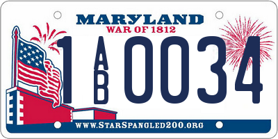MD license plate 1AB0034