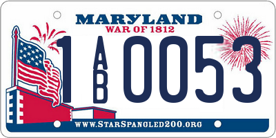 MD license plate 1AB0053