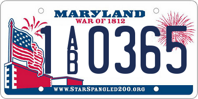 MD license plate 1AB0365