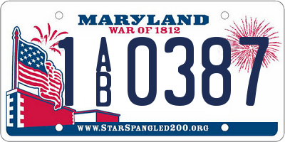 MD license plate 1AB0387