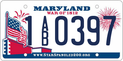 MD license plate 1AB0397