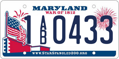 MD license plate 1AB0433