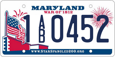 MD license plate 1AB0452