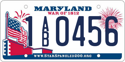 MD license plate 1AB0456