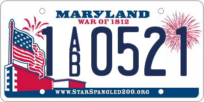 MD license plate 1AB0521