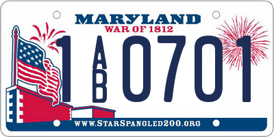 MD license plate 1AB0701