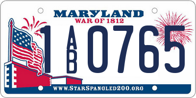 MD license plate 1AB0765
