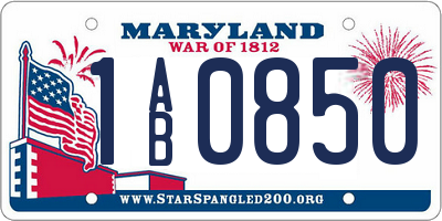 MD license plate 1AB0850