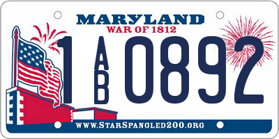 MD license plate 1AB0892
