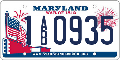 MD license plate 1AB0935