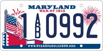 MD license plate 1AB0992