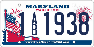 MD license plate 1AB1938