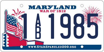 MD license plate 1AB1985