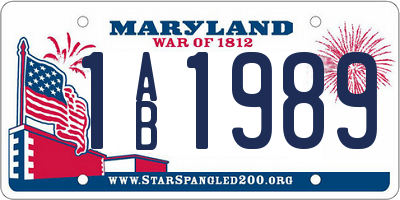 MD license plate 1AB1989