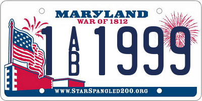 MD license plate 1AB1999