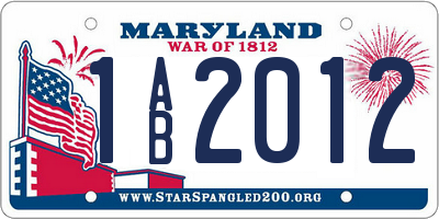 MD license plate 1AB2012