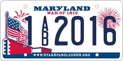MD license plate 1AB2016