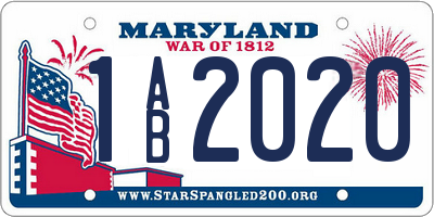 MD license plate 1AB2020