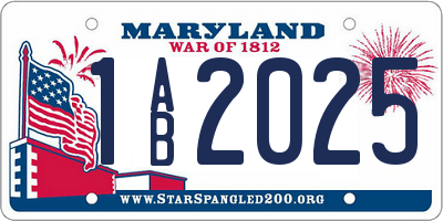 MD license plate 1AB2025