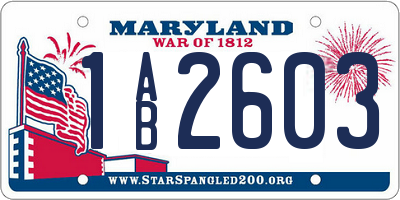 MD license plate 1AB2603