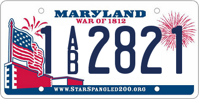 MD license plate 1AB2821