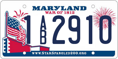 MD license plate 1AB2910