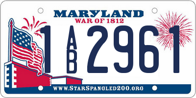 MD license plate 1AB2961