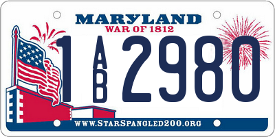 MD license plate 1AB2980