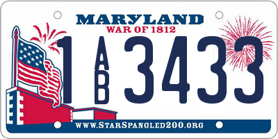 MD license plate 1AB3433