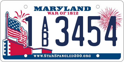 MD license plate 1AB3454