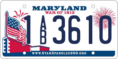 MD license plate 1AB3610