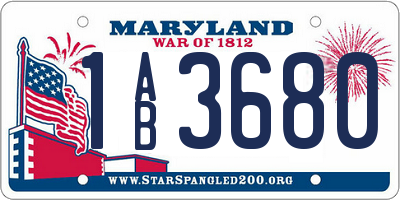 MD license plate 1AB3680