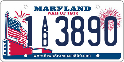 MD license plate 1AB3890
