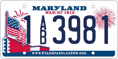 MD license plate 1AB3981