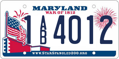 MD license plate 1AB4012