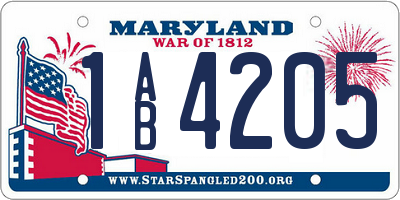 MD license plate 1AB4205