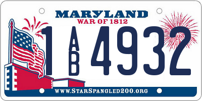 MD license plate 1AB4932