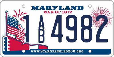 MD license plate 1AB4982