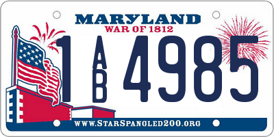 MD license plate 1AB4985