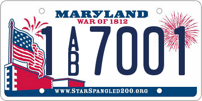 MD license plate 1AB7001