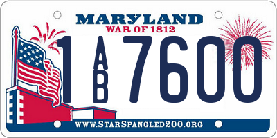 MD license plate 1AB7600