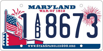 MD license plate 1AB8673
