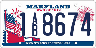 MD license plate 1AB8674