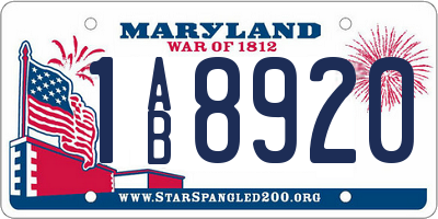 MD license plate 1AB8920
