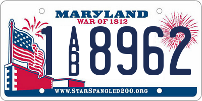MD license plate 1AB8962