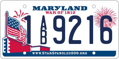 MD license plate 1AB9216