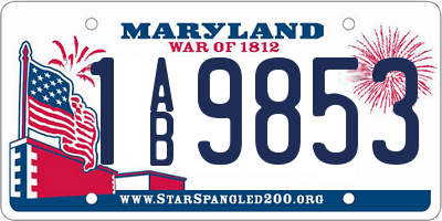 MD license plate 1AB9853