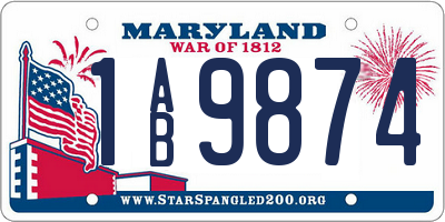 MD license plate 1AB9874
