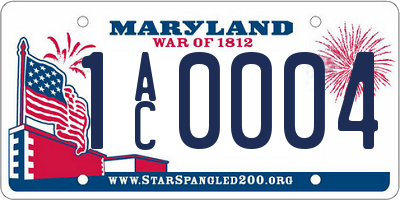 MD license plate 1AC0004